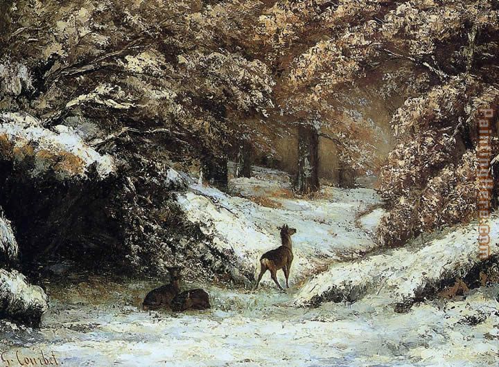 Deer Taking Shelter in Winter painting - Gustave Courbet Deer Taking Shelter in Winter art painting